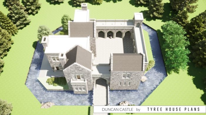 Courtyard Castle Plan with 3 Bedrooms. Tyree House Plans.